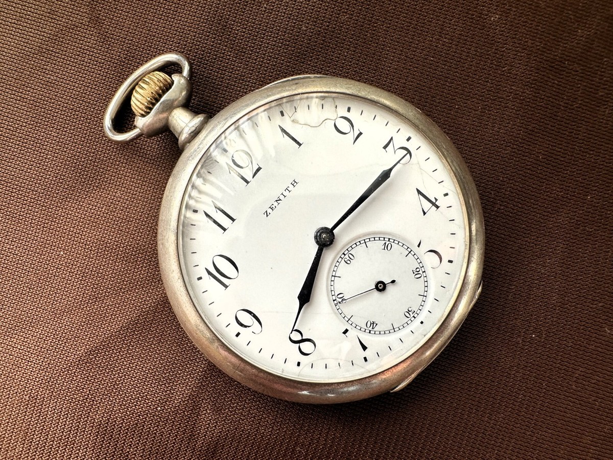 ZENITH Silver 800 15J Swiss Antique Open Face Pocket Porcelain