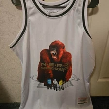 N.E.R.D. Basketball Jersey, White, Size Large