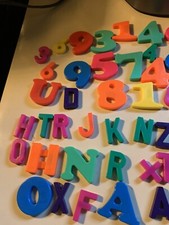 Vintage Plastic Alphabet  Numbers, Magnetic Fridge Magnets - 51 Pieces
