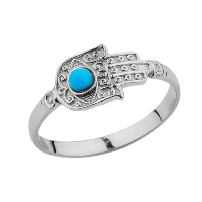Sterling Silber Türkis Stein Hamsa Hand Ring