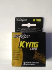 Lifestyles KYNG Large Latex Condoms 3ct Retail Box Lubricated Extra Length Width