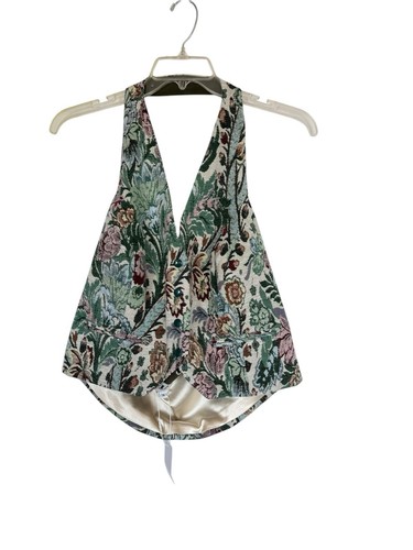 Nuevo con etiquetas Chaleco Halter Hilary Macmillan Floral Jacquard Estampado Verde Talla 1X Precio de venta sugerido por el fabricante $129 - Imagen 3 de 8