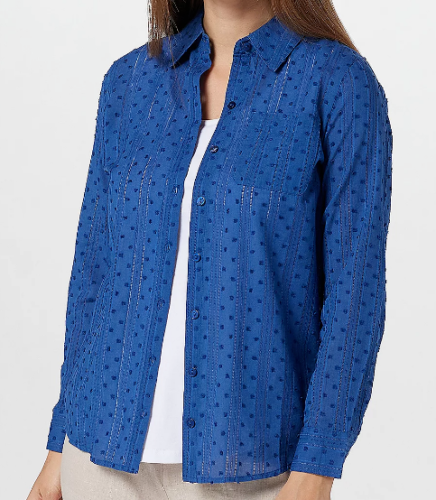 Denim & Co. Lng-Sleeve Button-Front Swiss Dot Top w/Tank-Set Sail-Medium A396452