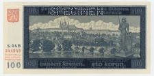 Bohemia & Moravia 100 Korun 20-8-1940 P 6.s aUNC Uncirculated Banknote Specimen
