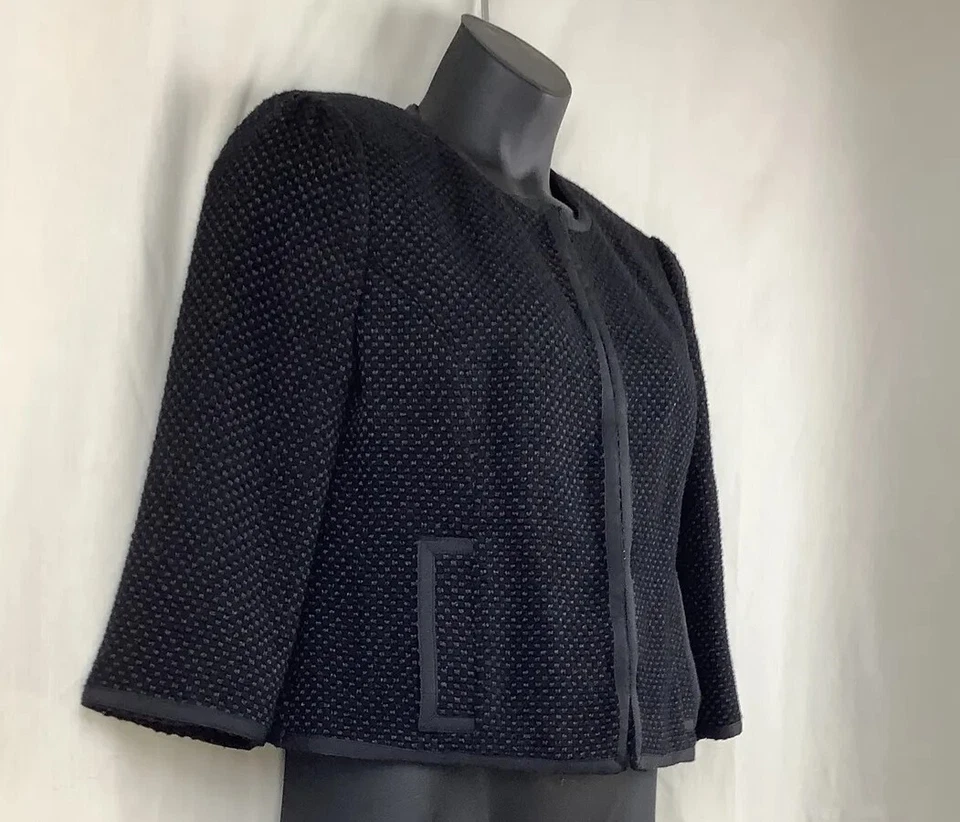 Blazer MOSSIMO Tweed CROPPED NEGRO MANGA 3/4 TALLA GRANDE CIERRE DE GANCHO Y OJO Foto 3 de 4