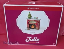 American Girl Julie’s Christmas Fireplace Set Ceramic Tree Stocking NEW 