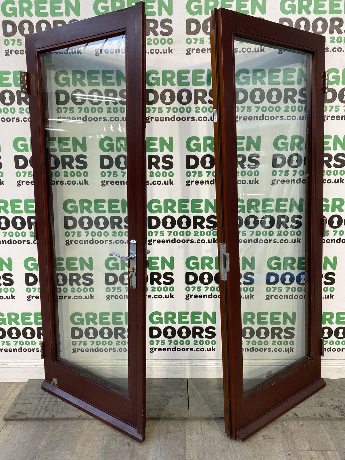 WOODEN FRENCH DOOR BROWN TIMBER USED EXTERNAL EXTERIOR DOUBLE GLAZED FULL PANEL eBay