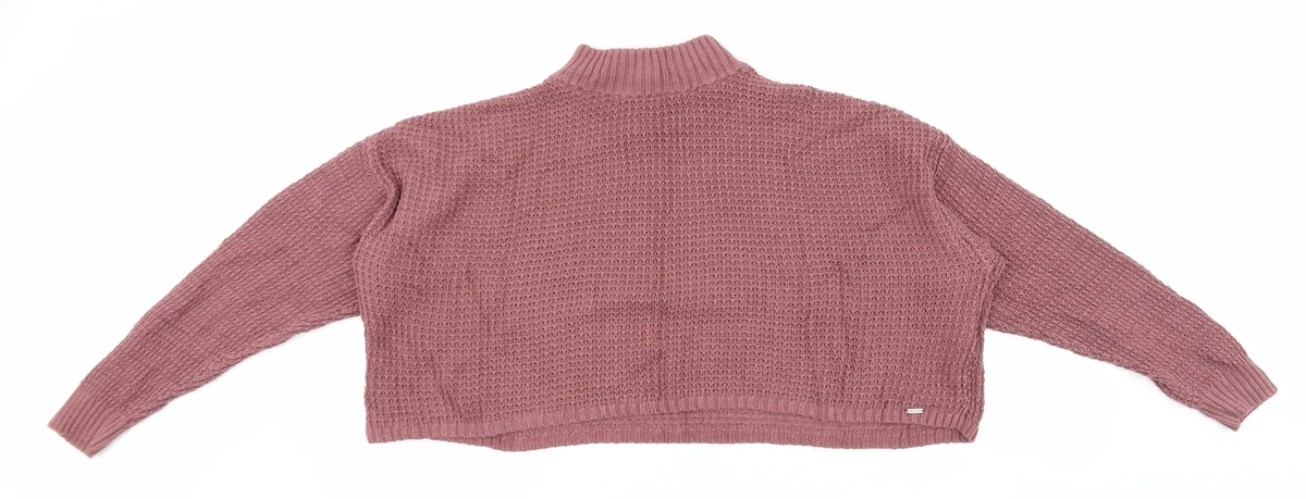 Hollister Womens Pink Mock Neck Cotton Pullover Jumper Size M