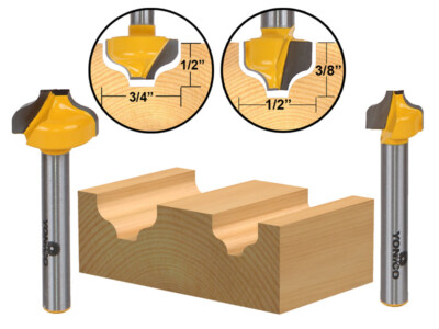 2 Bit Ogee Groove Router Bit Set - 1/4'' Shank - Yonico 14274q