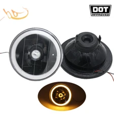 5.75" 3/4 Round Yellow LED Clear Lens Angel Eyes Headlights Replacement Pair
