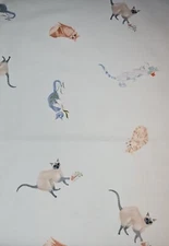 100% Cotton Fronds And Felines Cat Rae Ritchie Blue Fabric FQ Fat Quarter