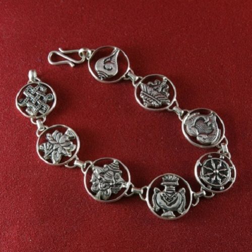 Bracelet Ashtamangala en argent 925 véritable ciselé à la main