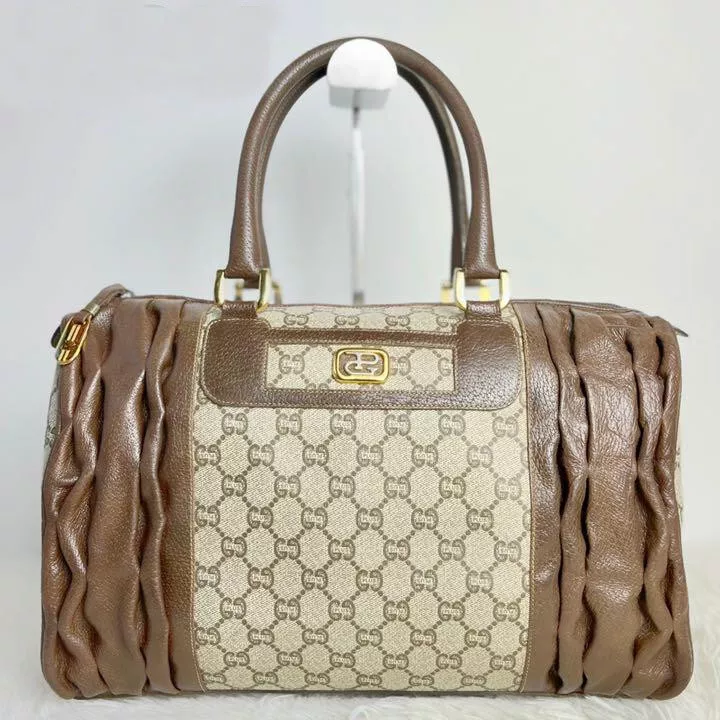GUCCI GG Plus Boston bag handbag rare old Gucci PVC leather brown