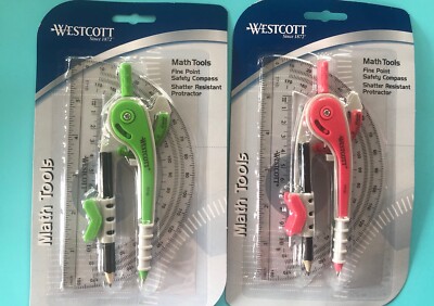 Westcott Clauss Compass & Protractor #14558 Math Tools Series Pink (2 Pack )