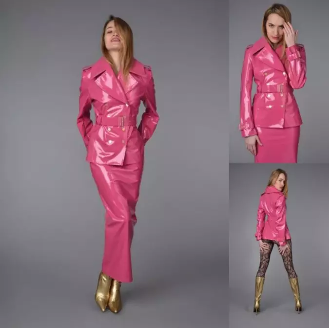 Pink leather 2 piece deals outfit