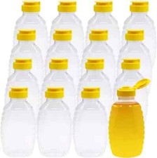 Qinsihwn 16 Pack 8Oz Clear Plastic Honey Bottles,Squeeze Honey Container Refilla