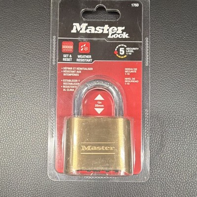 Master Lock 175D Resettable Combo Brass Padlock Steel Shackle 2in Indoor/Outdoor