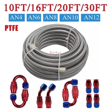 Stainless Steel Braided 4/6//8/10/12AN PTFE Fuel/Oil/Gas Hose Line& Fittings Kit