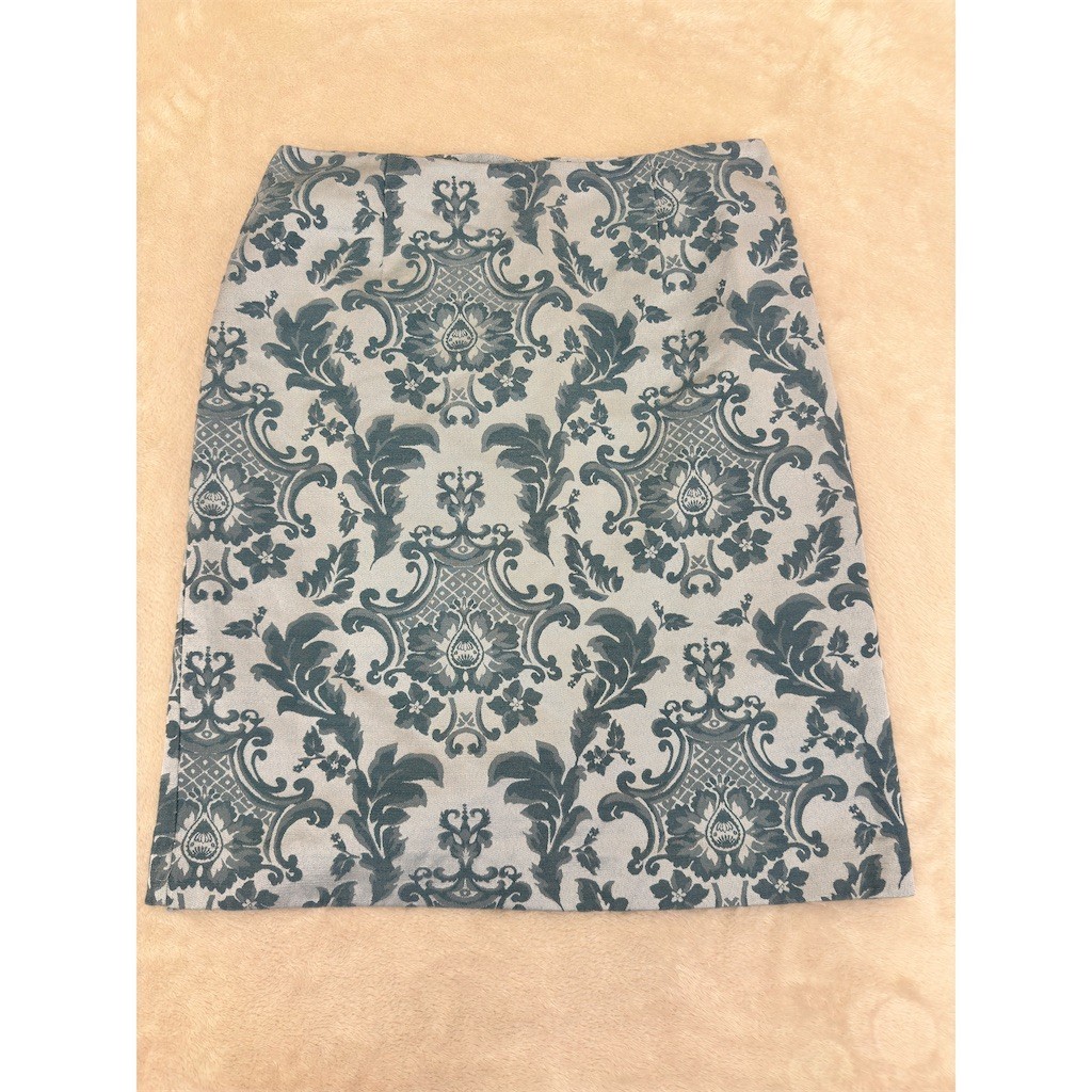 Merona Skirt Womens Size 4 Blue Damask Print Straight Pencil Knee Lined