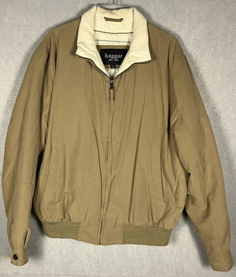 Men s Haggar Casual Jacket Bomber Style Tan - Size Large #3730