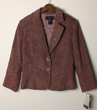VS2 by Vakko Blazer Jacket Women’s Size 8 Brown Paisley Cotton NWT Made in USA