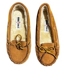 Minnetonka Moccasin Slippers Tan Suede Faux Fur Lined Women's Size 7