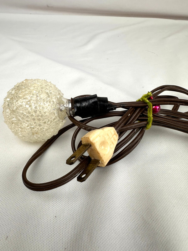 Vintage Single White Frosted Sugared 2" Christmas Light Bulb with Cord