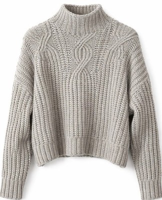 Aerie Chunky Cable Knit Sweater Gray Mock Neck Wool Blend S