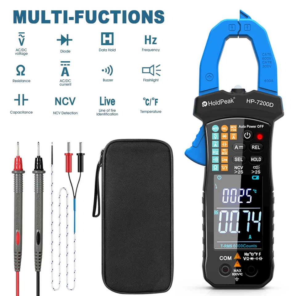 BT-7200D TRMS AC DC Zangen Multimeter Zangenamperemeter Stromzange 400A 600V NCV - Bild 2 von 4