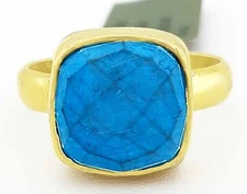 GENUINE 5.15 Cts TURQUOISE RING 14k YELLOW GOLD PLATED - New With Tag