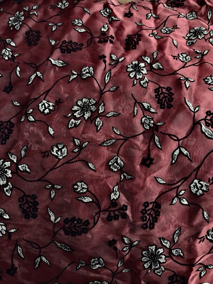 Lote de 6 yardas de tela de vid de terciopelo negro quemado floral transparente francés de colección Foto 2 de 2