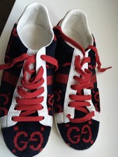 Gucci Tricolor GG Terry Fabric and Leather Ace Sneakers Size 34.5