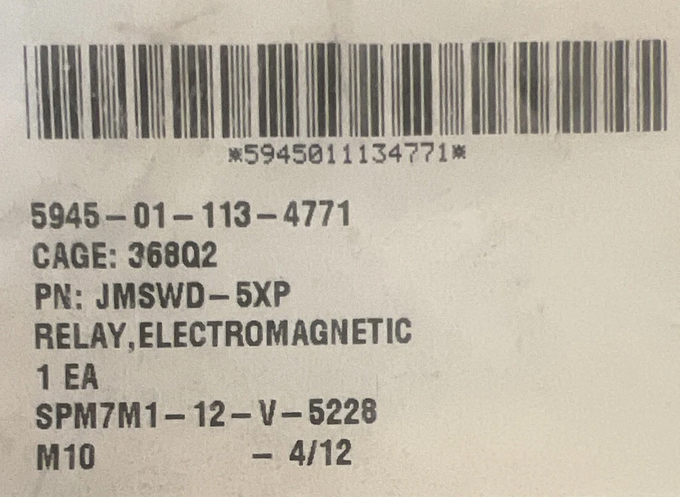 TE Connectivity CII Electromagnetic Relay P/N JMSWD-5XP 5945-01-113-4771 NEW - Image 3 of 3
