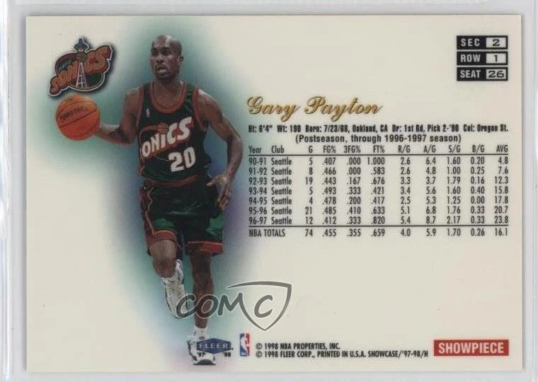1997-98 Flair Showcase Row 1 Gary Payton #26 HOF - Image 2 of 2
