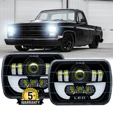 For Chevrolet C10 C20 C30 1981-1986 Pair 7x6" 5x7 LED Headlight Hi/Lo Lamp DRL