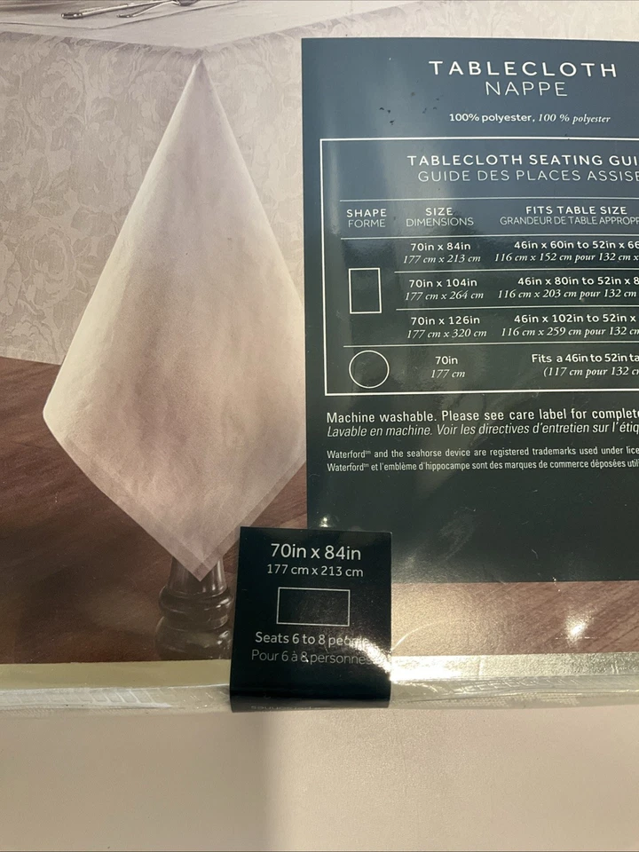 Waterford Holiday Paisley Carolan White Tablecloth 70 x 84” Cream Formal Classic - Image 2 of 4