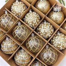 16pcs Christmas Tree Balls Set Shatterproof Champagne Baubles Ornaments Decor