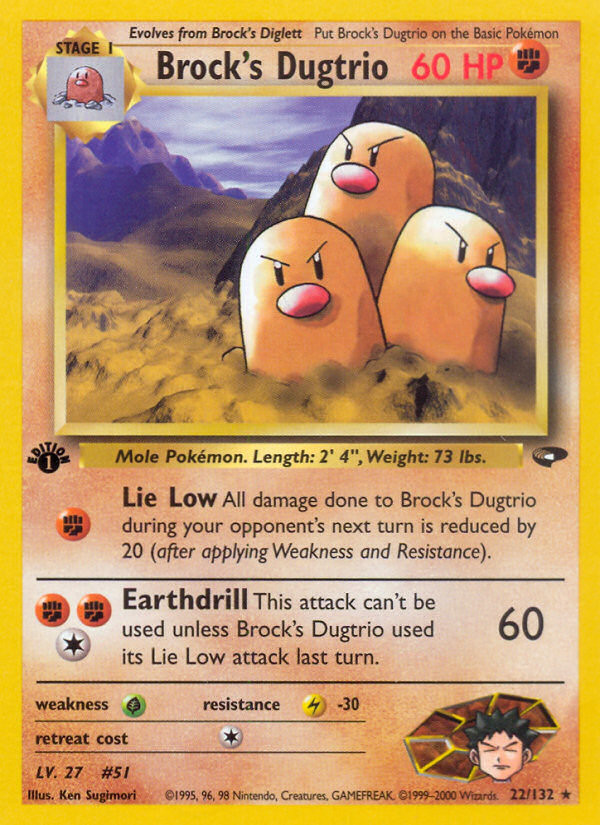 Brock's Dugtrio 22/132 Rare Gym Challenge Pokemon 1st Edition Moderately Played