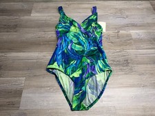 Vintage Jantzen One Piece Swimsuit NWT Size 12 Tropical Leaf Print Blue Green