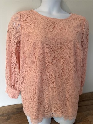 Talbots RSVP 1X Pullover Lace Blouse Lined Peach Never Worn Pearl Button