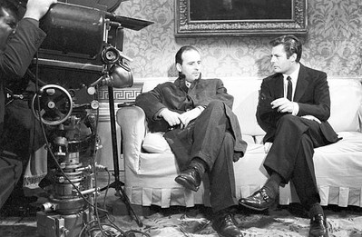 Marcello Mastroianni smoking beside Italian director Mauro Bologni- Old Photo