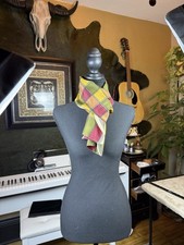 Women's Multicolor Plaid Rectangle Scarf Wrap w/ Striped Border 54 x 8 in