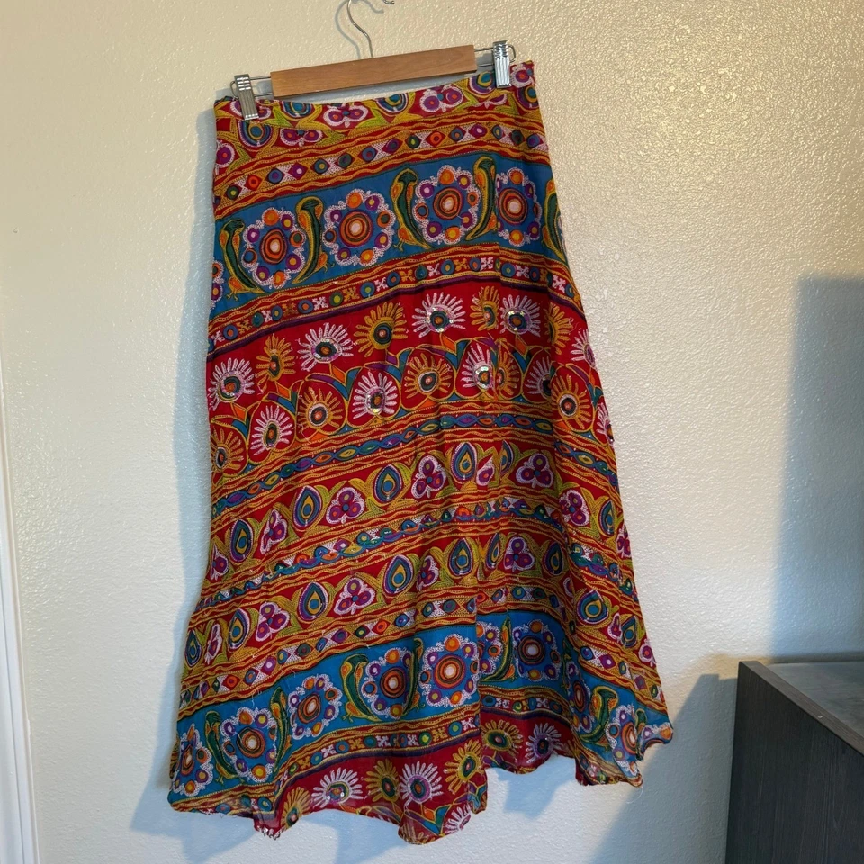 Falda envolvente suave envolvente para mujer mediana pequeña boho maxi floral lentejuelas festival Foto 4 de 4