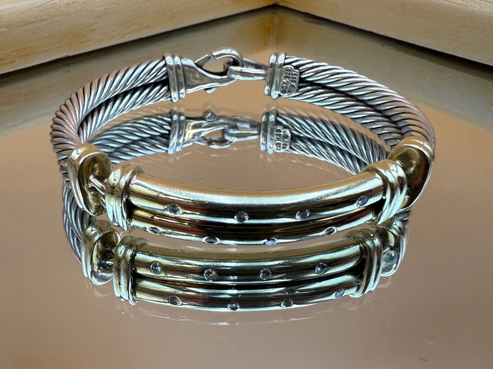 David Yurman Metro Double Cable Bracelet in Sterling Silver and 14K Yellow Gold Foto 4 de 4