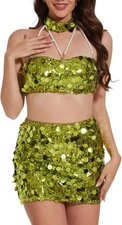【NIKBK Two Pieces Sets for Women Sequin Dots Crop Top Rave Outfit Sparkly Mini S