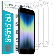Tech Armor HD Clear Plastic Film Screen Protector for iPhone SE 3 (2022) 4 Pack