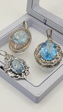 Konvolut Schmuck Silber 835 - 3 Anhänger - vintage antik - blaue Steine
