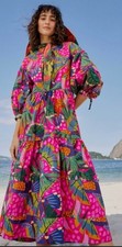 FARM Rio Painted Toucans Tiered Maxi Colorful Dress Size Small Tropical Beach
