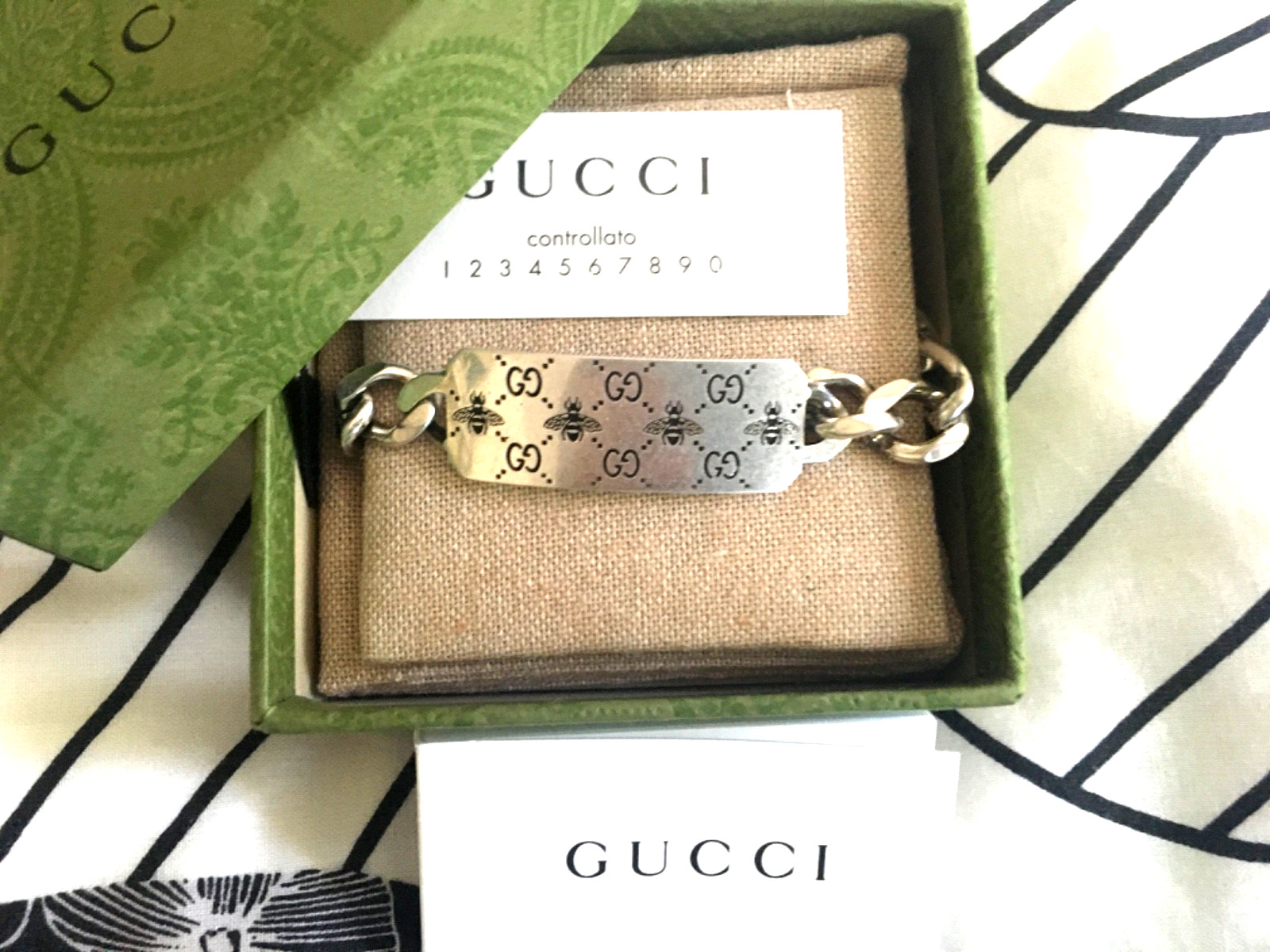 Gucci Solid 925 Sterling Silver Bee Bracelet with… - image 1