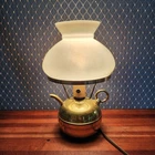 Vintage Brass Lamp Milk Glass Hurricane Shade Farmhouse Cottage Mid Century